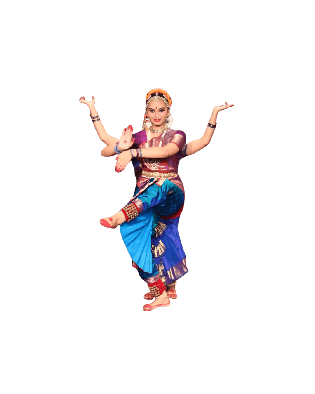 Shaayaree Patil performing a dynamic multi-arm Bharatanatyam pose