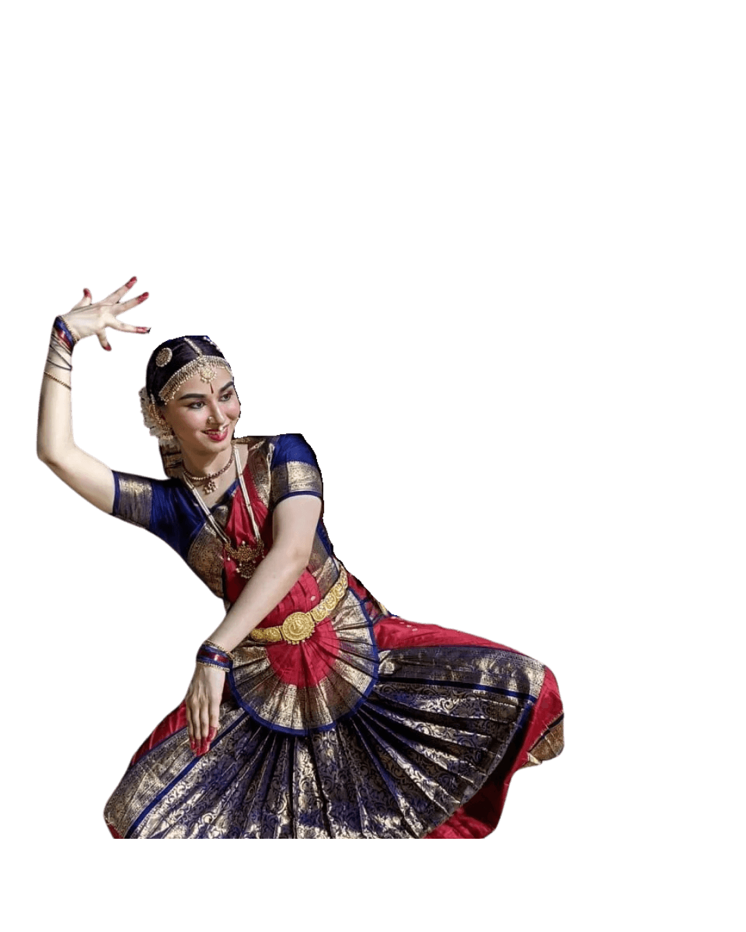 Shaayaree Patil, professional Bharatanatyam performer in a slanted pose